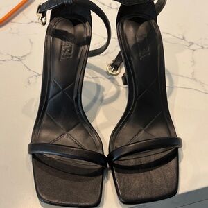 Zara Black Square-Toe Ankle-Strap Heels